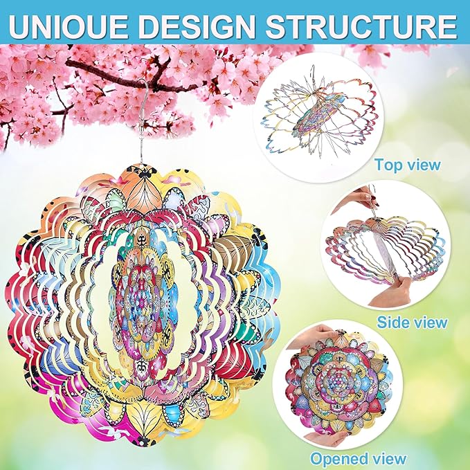 Wind Spinners Outdoor，Wind Spinner for Yard and Garden,3D Wind Spinner Butterfly Gifts for Mother/Friend/Boyfriend/Wife/Grandma,Outdoor Garden Decor Kinetic Yard Art Decoration