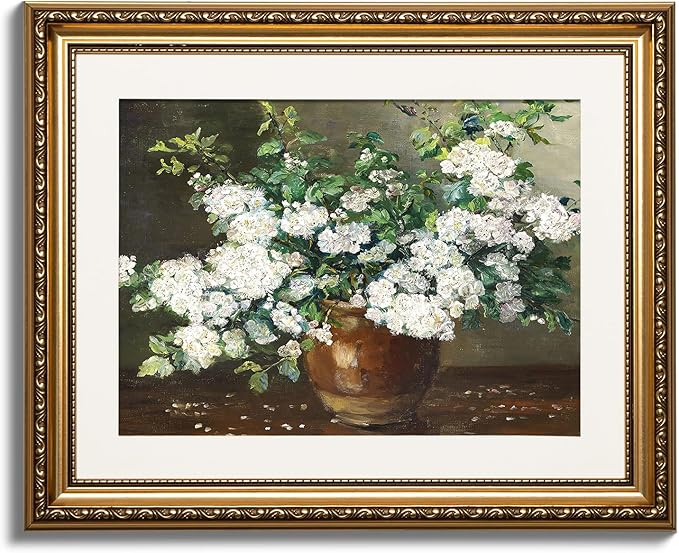 ARPEOTCY Vintage Gold Framed Wall Art, Nature Floral Flowers Retro Paintings, Canvas Prints Artwork with Antique Frame, Victorian Wall Pictures Decor for Living Room Gallery Room, 13x16 inch