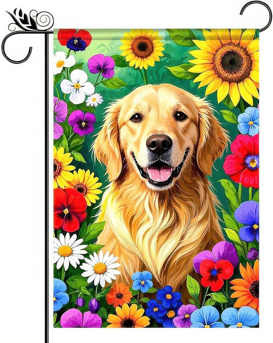 BlissYard Spring Garden Flag Double Sided 12x18 Inch Cute Golden Retriever Seasonal Welcome Small Flags For Outside Outdoor Decor Yard Farmhouse Holiday Spring Summer Decorations Yard Flags
