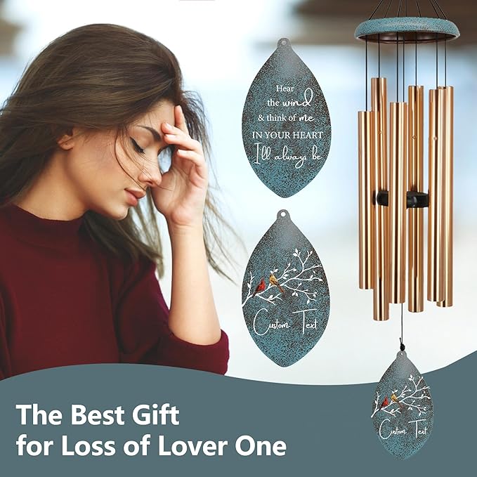 ASTARIN Personalized Sympathy Wind Chimes Deep Tone, 35inch Cardinal Wind Chimes, in Loving Memory of Dad/Mom, Memorial Gifts for Funeral Condolences(Produced in USA)