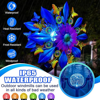 60 Inch Solar Wind Spinner Outdoor - Double-Sided Rotating Colorful Kinetic Wind Spinners for Garden, Yard Decorations Outdoor,Metal Wind Sculptures & Spinners, Wind Art