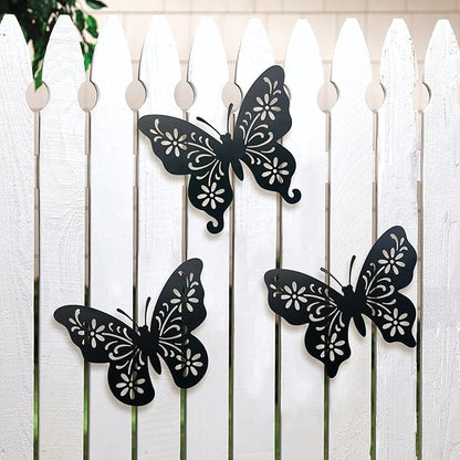 VividLadybug Set of 3 butterfly wall decor, Art Wall Decor, the ideal for interior and exterior decor, Yard Art, black Concise Decoration Hanging