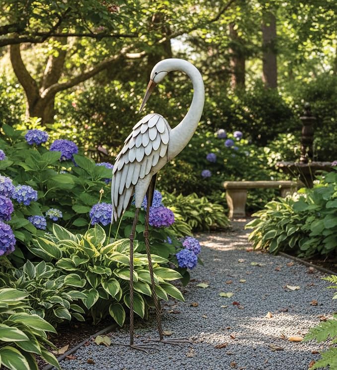 Regal Art & Gift Metal Egret Statue – Coastal Heron Garden Sculpture, Elegant Bird Decor for Lawn, Patio, or Beach House Yard – Sturdy Outdoor Standing Crane Ornament, 15.25""L x 8.25""W x 40.5""H