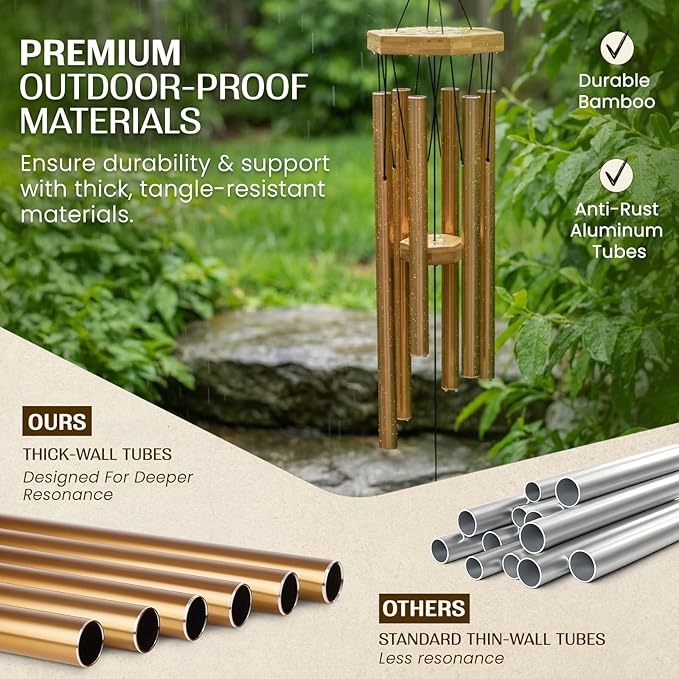 UpBlend Deep Tone Wind Chime – Outdoor Sympathy & Memorial Gift for The Loss of a Loved One, Memorial Wind Chimes, Thoughtful Sympathy Gift for Bereavement and Remembrance. 29" Bronze