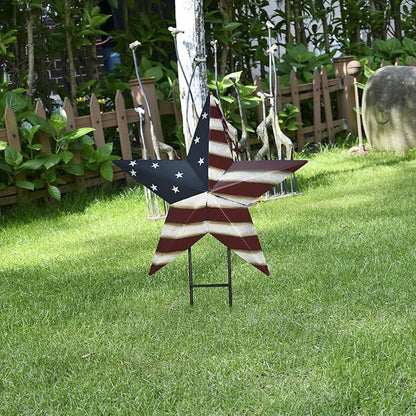 Metal Barn Star Yard Sign Patriotic Garden Stakes Hanging Star Ornament with Stake Outdoor 4th of July Lawn Decoration Party Supplies USA Flag Decor for Independence Day Memorial Day