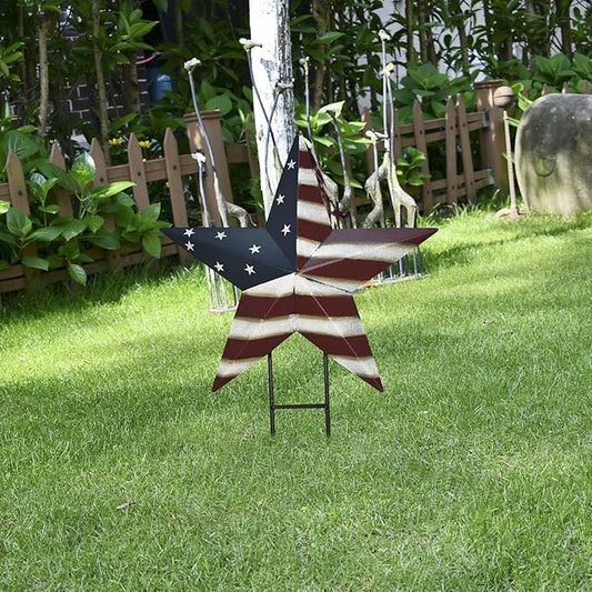 Metal Barn Star Yard Sign Patriotic Garden Stakes Hanging Star Ornament with Stake Outdoor 4th of July Lawn Decoration Party Supplies USA Flag Decor for Independence Day Memorial Day