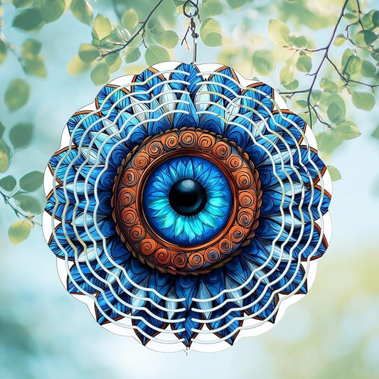Mandala Eye Wind Spinners Outdoor, Hanging Wind Spinner for Garden Decoration, 8 inch 3D Stainless Steel Metal Wind Sculpture for Indoor/Outdoor Decor