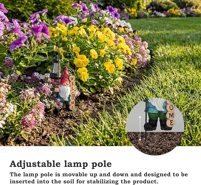 PETAFLOP Garden Gnome Statue Decor with Solar Light, Funny Gnomes Figurine for Yard Patio Balcony Home Indoor Outdoor, Mother's Day Birthday Housewarming Gifts for Mom Grandma