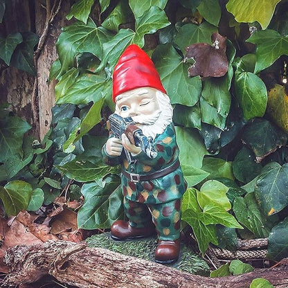 Military Garden Gnomes, Garden Statues Gnome with Gun, Funny Army Gnomes Soldiers Tactical Statue for Indoor Outdoor, Patio, Yard, Lawn, Christmas Ornaments, Home Décor (Red)