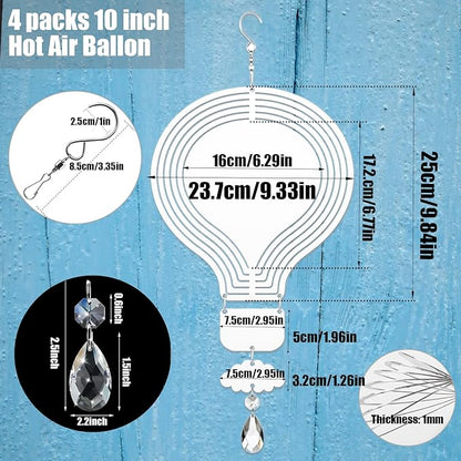 4Pack 10inch Sublimation Wind Spinner Blanks 3D Aluminum Metal Wind Sculpture Kinetic Spinners for Yard and Garden Indoor Art Ornaments Hanging Decoration (Hot Air Balloon)