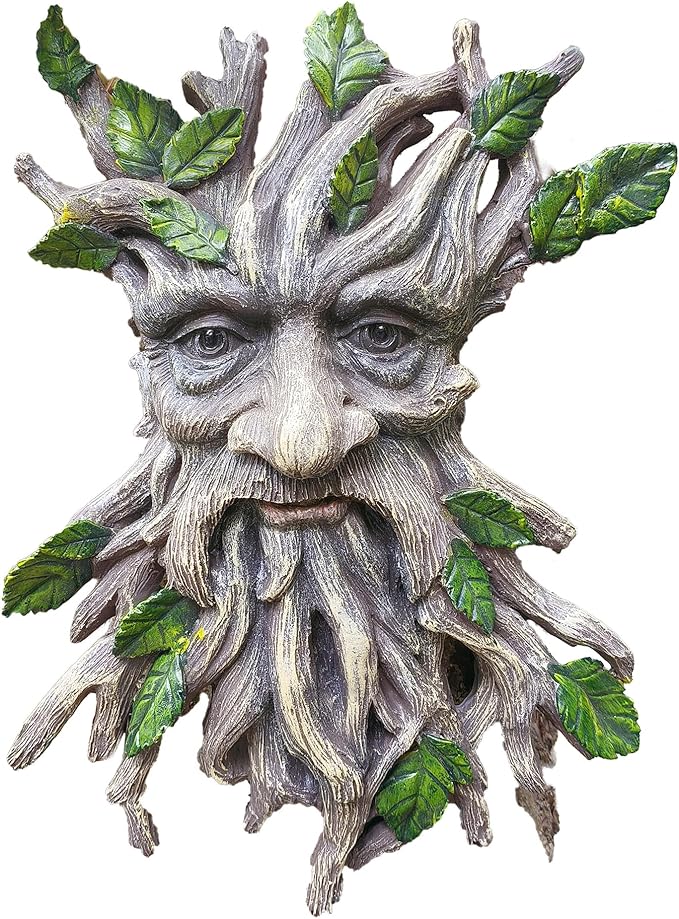 13.2" Real Tree Face Hugger Statue, Resin Elves Sculpture with Foliage Features, Large Outdoor Tree Hugger for Yard Art, Halloween Trees Decorations Outdoor Wall Mounted Statue