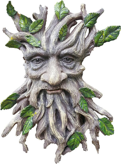 13.2" Real Tree Face Hugger Statue, Resin Elves Sculpture with Foliage Features, Large Outdoor Tree Hugger for Yard Art, Halloween Trees Decorations Outdoor Wall Mounted Statue