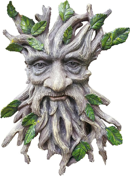 13.2" Real Tree Face Hugger Statue, Resin Elves Sculpture with Foliage Features, Large Outdoor Tree Hugger for Yard Art, Halloween Trees Decorations Outdoor Wall Mounted Statue