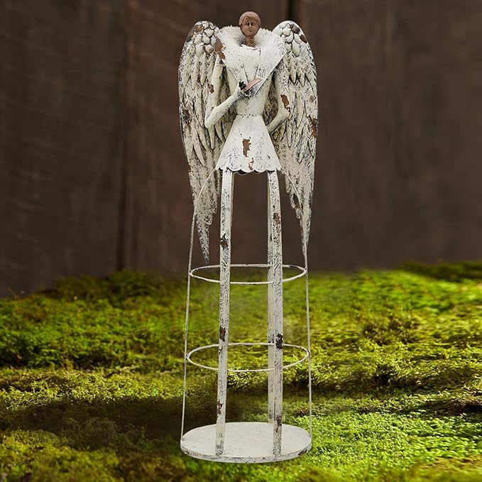 Attraction Design Antiqued Metal Garden Angel Statue Set of 2, Indoor Outdoor Angel Yard Art Decor Lawn Patio Decorations Holiday Decor Garden Present Idea (Rusty Angel Pack)