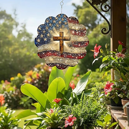 12 Inch 3D Kinetic Wind Spinner for Garden and Yard, Laser-Cut Stainless Steel, Mesmerizing Hanging Decor for Outdoor Patio & Indoor, Faith & Freedom-07