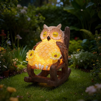LIULO TOOL Garden Gift for Mom Grandma, LED Solar Owl on Chair Patio Sculpture, Cute Outdoor Fairy Garden Housewarming Decor Figurine 6x4.5x3.3 in