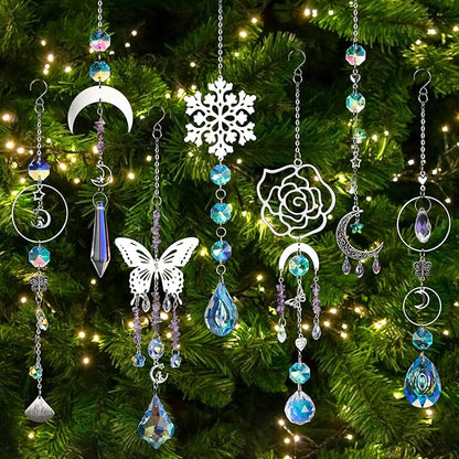 Sun Catchers, 408 Pieces Colorful Crystal Suncatcher with Chain Pendant Ornaments Hanging Crystals Prism Rainbow Maker for Windows Indoor Outdoor Car Mirror Garden Decor Wedding Party Xmas Gift (400)