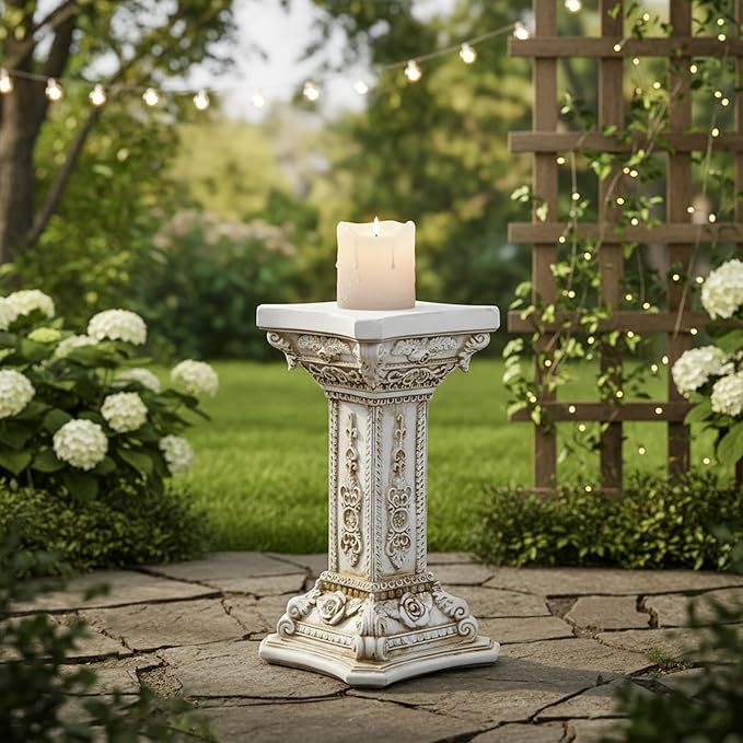 Classic Roman Column Pedestal with Elegant Carvings, Resin Garden Pillar for Outdoor & Indoor Decor, 5x9 Inch Greek Style Columns for Statues, Plant Stands