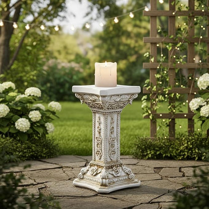 Classic Roman Column Pedestal with Elegant Carvings, Resin Garden Pillar for Outdoor & Indoor Decor, 5x9 Inch Greek Style Columns for Statues, Plant Stands