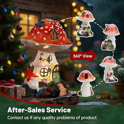 Solar Mushroom Statue Outdoor Decor,Gnome Reading Under Mushroom Figurine with LED Light, Fairy Garden Patio Lawn Yard Decor Christmas Housewarming Gifts for Women Mom Grandma