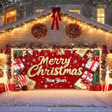 IVN Christmas Garage Door Cover Decoration 13x6ft Red Glitter Wrapped Gifts Golden Bells Snowflakes Merry Christmas Winter Garage Door Banner Home Door Front Yard Decor for Xmas Eve Holiday Outdoor