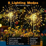 btfarm 4 Pack 120 LED Solar Garden Lights Outdoor, 8 Modes Firework Lights Solar Powered, Waterproof Twinkle Fairy Light Outside for Yard Patio Pathway Pool Christmas Party Decorative, Warm White
