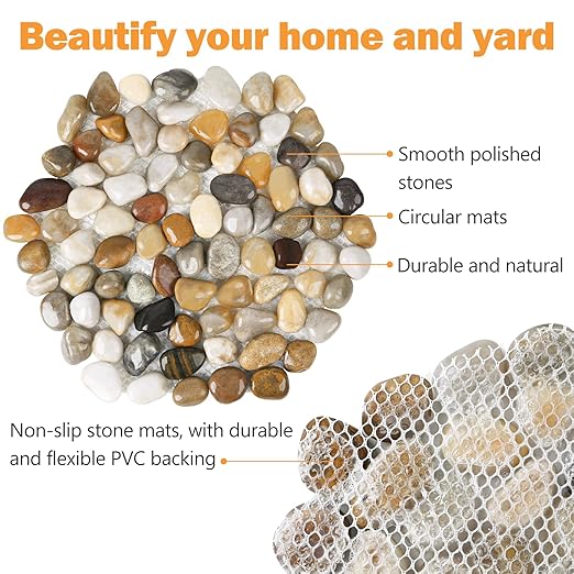 River Rock Stepping Stones Outdoor for Garden Walkway, 10 inch 5 Pcs Hexagon Shape Paver Step Stones Polished Pebble River Stone Mat for Yard Lawn Patio Pathway Walk Way - Multi-Color