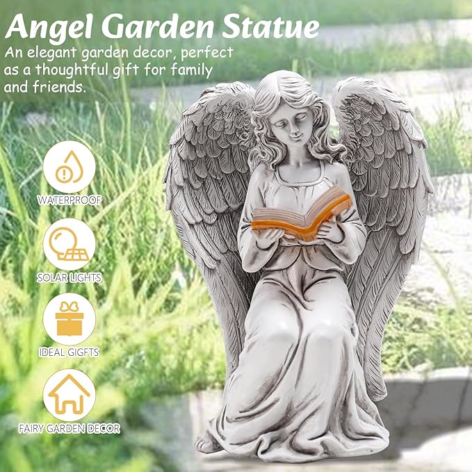 Angel Statue for Garden - 7.88 inches Guardian Solar Garden Statue, Gardening Gifts for Mom Grandma Lawn Ornaments Figurines for Outdoor Decor