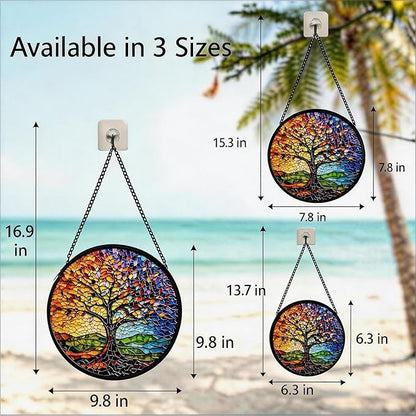Sun Catcher Stain Glass,Colorful Tree of Life Suncatcher Stained Glass Decor for Window Hanging, Gardening Gifts for Women with 6.3 Inch