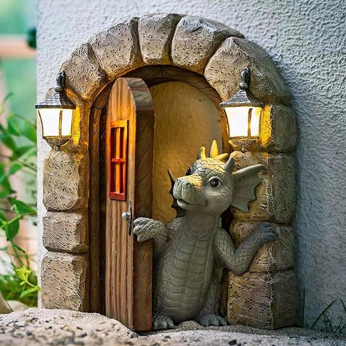 YWHWXB Garden Dragon Resin Sculpture,Lovely Outdoor Sculpture Ornaments,Garden Dragon Decor Statue for Home Patio Courtyard Lawn Decoration