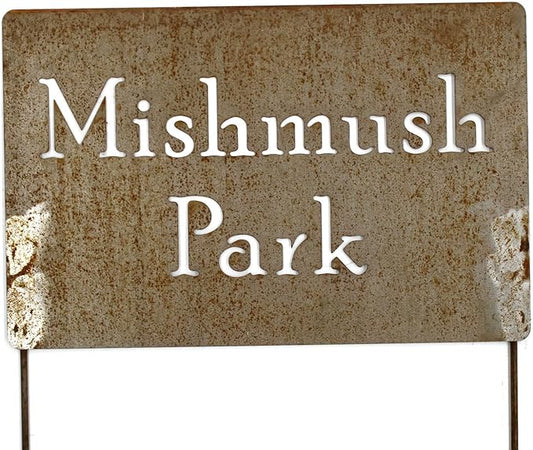 Classic Metal Garden Markers Clearance Items 20 to 33 Inches Tall (Mishmush Park 33", Naturally Rusted)