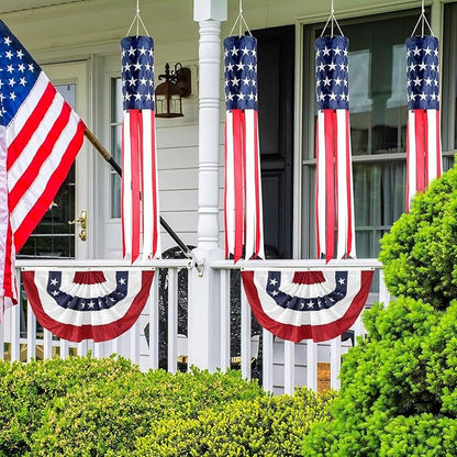 2Pack American Flags Windsock 60Inch Patriotic Decor 4th of July Windsocks with Embroidered Stars Wind Socks Hanging USA Flag Windsock Decoration for Outside Décor Memorial Day,Presidents Day