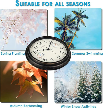 Crosstime 16 Inch Outdoor Clock Waterproof with Thermometer and Hygrometer Combo, Retro Indoor Outdoor Wall Clocks for Patio, Pool, Garden, Backyard Decor- Bronze