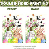 He Is Risen Easter Garden Flag for Outdoor Spring Christian Cross Floral Bunny Egg Yard Banner Religious Resurrection Sunday Decor Double Sided Farmhouse House Welcome Flags 12x18 Inch