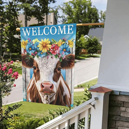 Floral Cow Garden Flags 12×18 Inch Welcome Double Sided Decorative Yard Banner Seasonal Flag for Outdoor Outside Decor