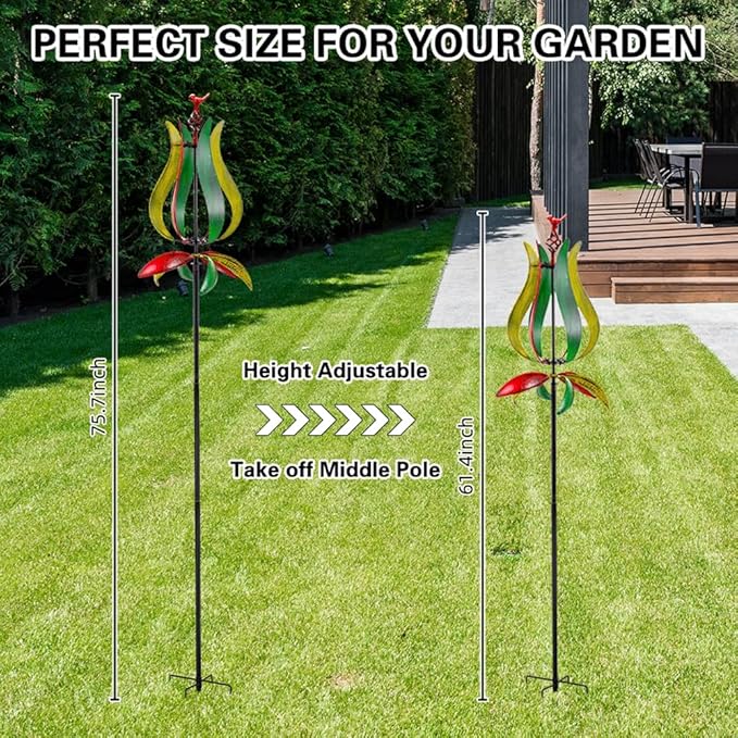 Stargarden Outdoor Wind Spinners, 13.7”Dia Metal Kinetic Wind Sculptures, Metal Yard Art Garden Decor(Multicolored)