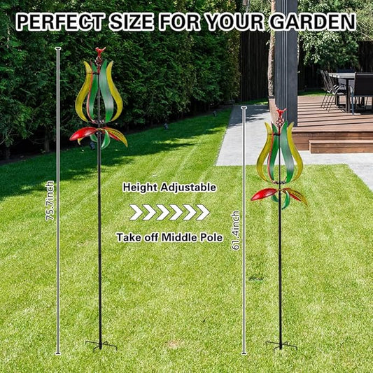 Stargarden Outdoor Wind Spinners, 13.7”Dia Metal Kinetic Wind Sculptures, Metal Yard Art Garden Decor(Multicolored)