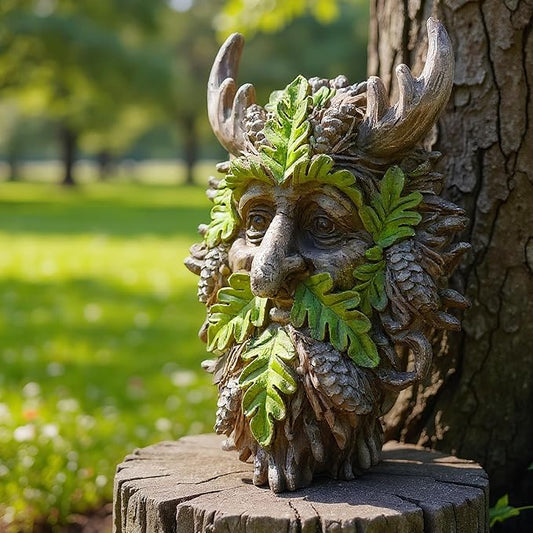 8.3" Real Tree Face Hugger Statue, Garden Outdoor Resin Sculpture with Foliage Features, Fairy Elve Accent Yard Art, Halloween Trees Decorations Outdoor Wall Mounted Statue
