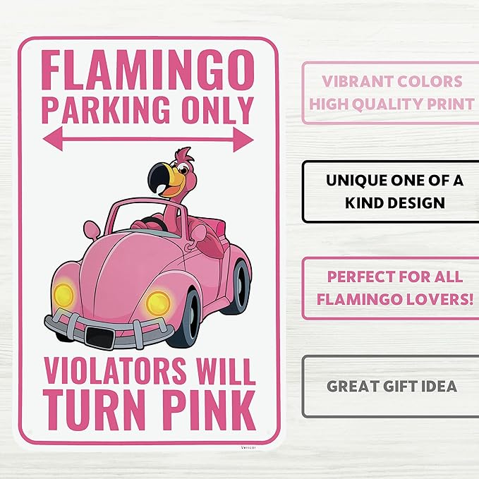 Venicor Flamingo Parking Only Sign - 9 x 14 Inches - Aluminum - Pink Flamingo Gifts for Women - Flamingo Decor Metal Wall Art - Outdoor Flamingos Yard Decorations Lawn Party Supplies Merch Stuff
