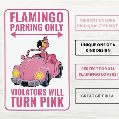 Venicor Flamingo Parking Only Sign - 9 x 14 Inches - Aluminum - Pink Flamingo Gifts for Women - Flamingo Decor Metal Wall Art - Outdoor Flamingos Yard Decorations Lawn Party Supplies Merch Stuff