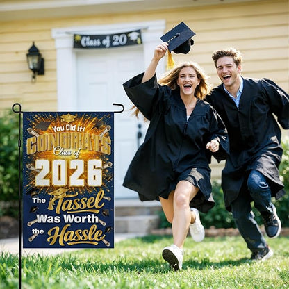 Graduation Decorations 2026 - Class of 2026 Garden Flag | Graduation Decor Party Favors Supplies for Outdoor Indoor Double-Side Backdrop Banner for Garden Porch Patio Lawn Yard Home,12x18Inch (Blue)
