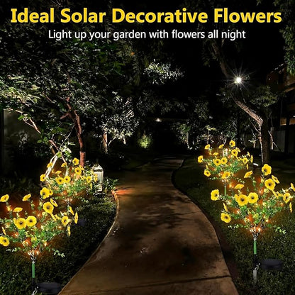 Glooglitter 2 Pack Solar Stake Lights Outdoor Decor Waterproof Mums Artificial Flowers Solar Lights for Outdoor Garden Yard Pathway Decor (Yellow,Violet)