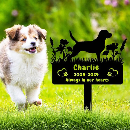 Custom Beagle Dog Memorial Grave Marker,Personalized Pet Dog Memorial Garden Stake,Flora Dog Memorial Plaque Burial Stake Engraved Sign,Dog Sympathy Grave Stake,Dog Statue Headstone