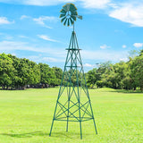 DREAMADE 8ft Steel Windmill, Farmhouse Windmill Decoration with Directional Vane, 4 Anchoring Stakes & Reinforced Base, Weather-Ready Garden Spinner for Backyard, Garden, Patios, Rural Areas (Green)
