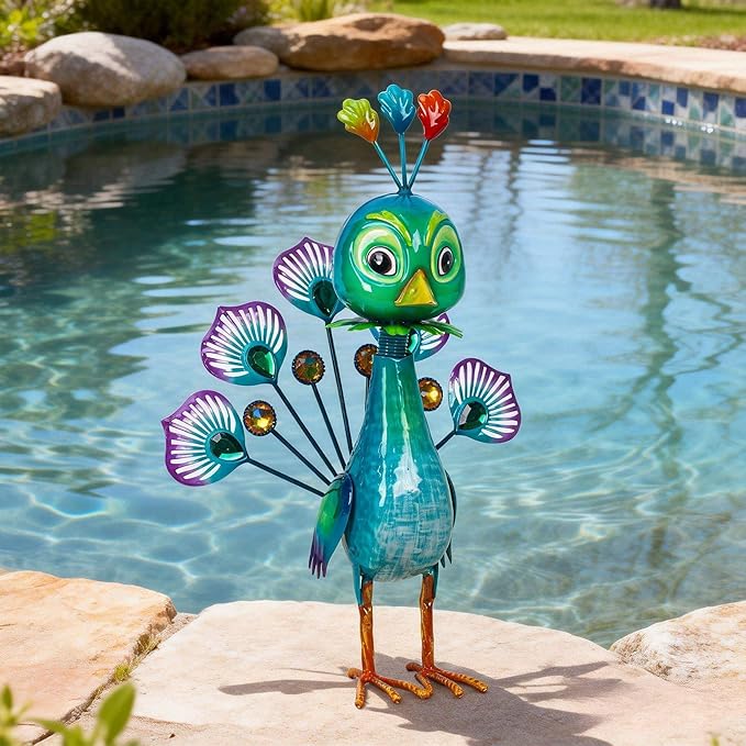 Natelf Metal Statue Peacock Sculpture for Outdoor Garden, Yard, Patio, Lawn & Indoor Home Decor, Peacocks Statues Gift for Women, Mom, Grandma on Mother's Day & Birthdays.
