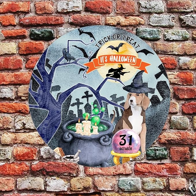 Retro Metal Sign 12"x12",Happy Halloween Scary Night Grave Witch Bats Trick Or Treat Dog Aluminum Tin Metal Sign for Home Living Room Bedroom Garden Farm Patio Decor Wall Art Poster