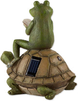 Zingz & Thingz Day & Night Garden Décor Solar Statue Figurine, 10.5x7x11, Frog and Turtle
