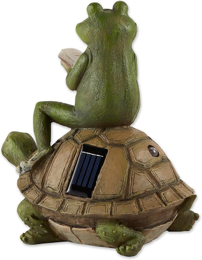 Zingz & Thingz Day & Night Garden Décor Solar Statue Figurine, 10.5x7x11, Frog and Turtle