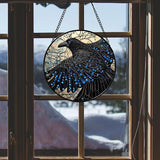 Stained Glass Window Hanging - Black Crow Big Wings Suncatcher for Doors Garden Patio Bird Sun Catchers Decor Christmas Mother's Day Birthday Gifts for Women Men Mom Nana Friend 7.8 in