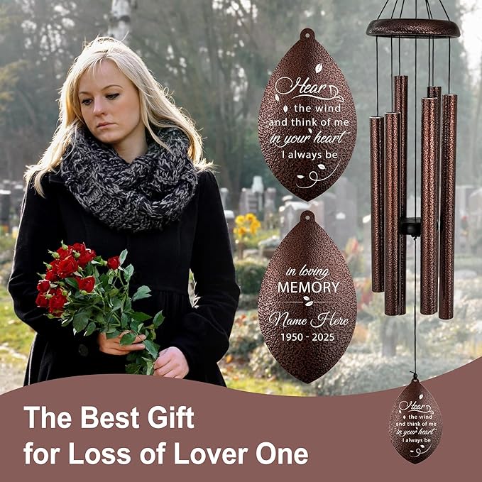 ASTARIN Sympathy Wind Chimes Custom, Personalized Dragonfly Wind Chimes Sympathy Gifts for Remembrance, Bereavement Gifts for Men in Memory Wind Chime, 36 inch Windchime(Produced in USA)